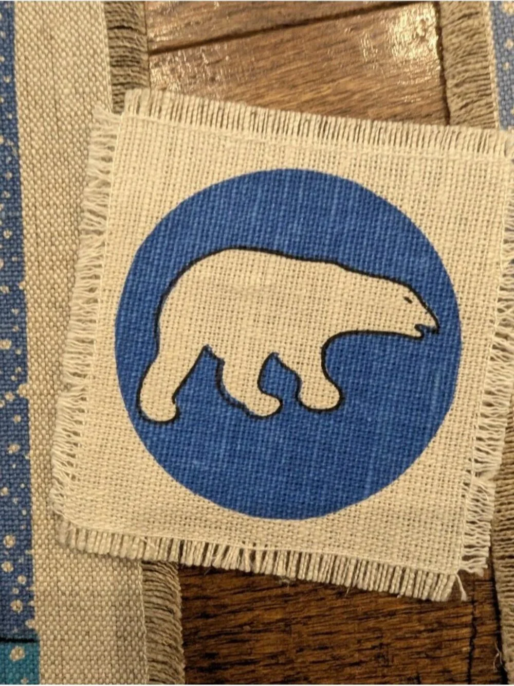 Vintage Skemo Canada Polar Bear Placemat & Coaster Set Of 4 in Blue Teal & White